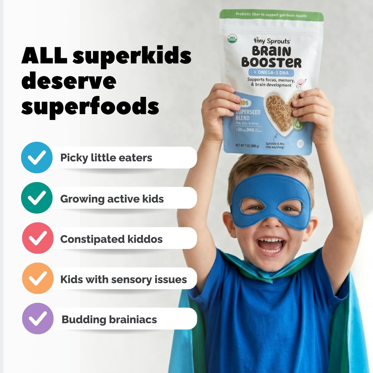 Tiny Sprouts kids snack with seeds — kid-friendly texture for picky eaters.