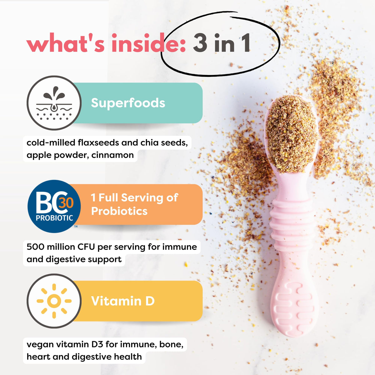 Tiny Sprouts Organic chia flax seeds image highlights plant-based nutrients