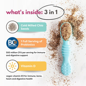 Tiny Sprouts Organic Chia Seeds booster pour—probiotics for digestive comfort.