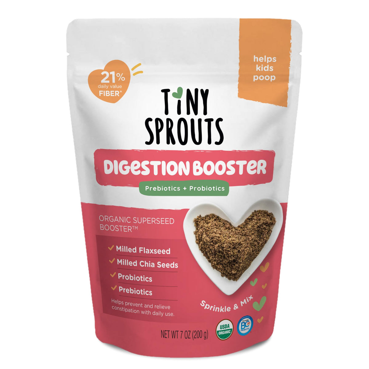 Tiny Sprouts Digestion Blend front view shows fiber-rich formula for kids