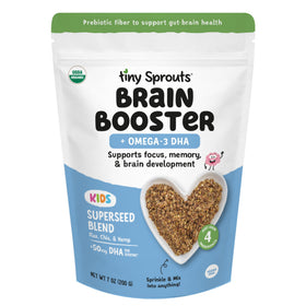 Tiny Sprouts organic milled seeds jar — brain-boosting nutrition for focused meals.