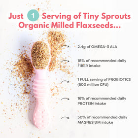 Tiny Sprouts packaging front highlights a gluten-free, plant-based blend.
