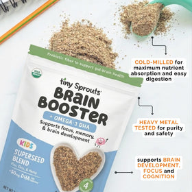 Tiny Sprouts packaging on kitchen counter signals clean nutrition