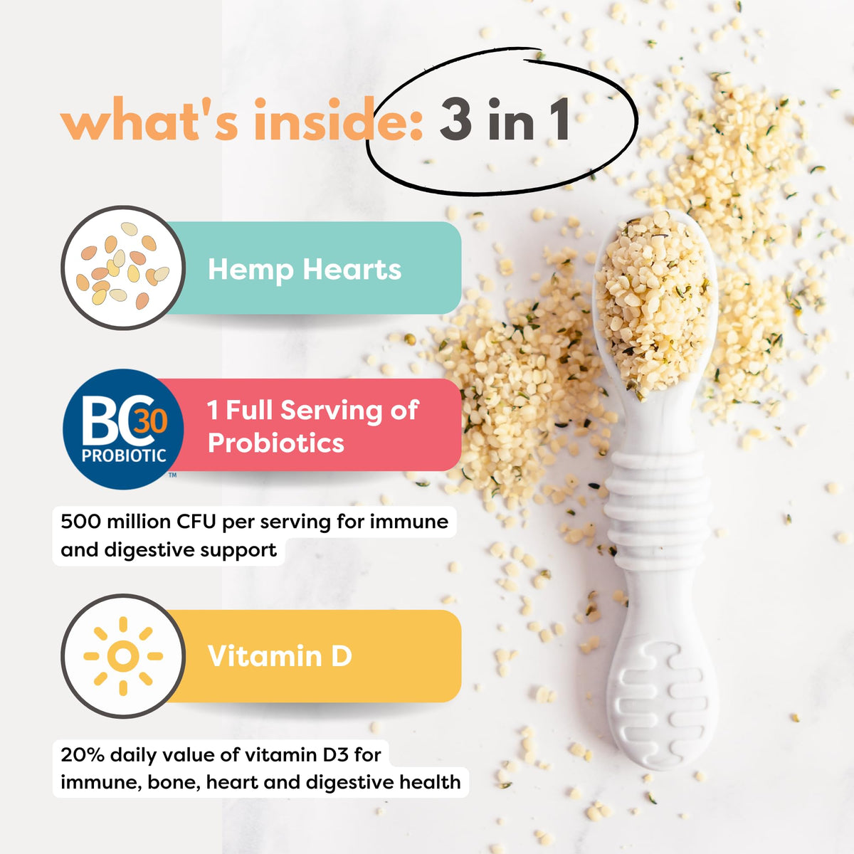 Tiny Sprouts probiotic + vitamin D3 bottle highlights gut-friendly probiotic support.