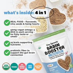 Tiny Sprouts seed mix spoon — easy sprinkle to boost protein and fiber.