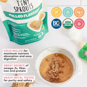 Tiny Sprouts sprinkled on yogurt demonstrates a kid-friendly meal boost.