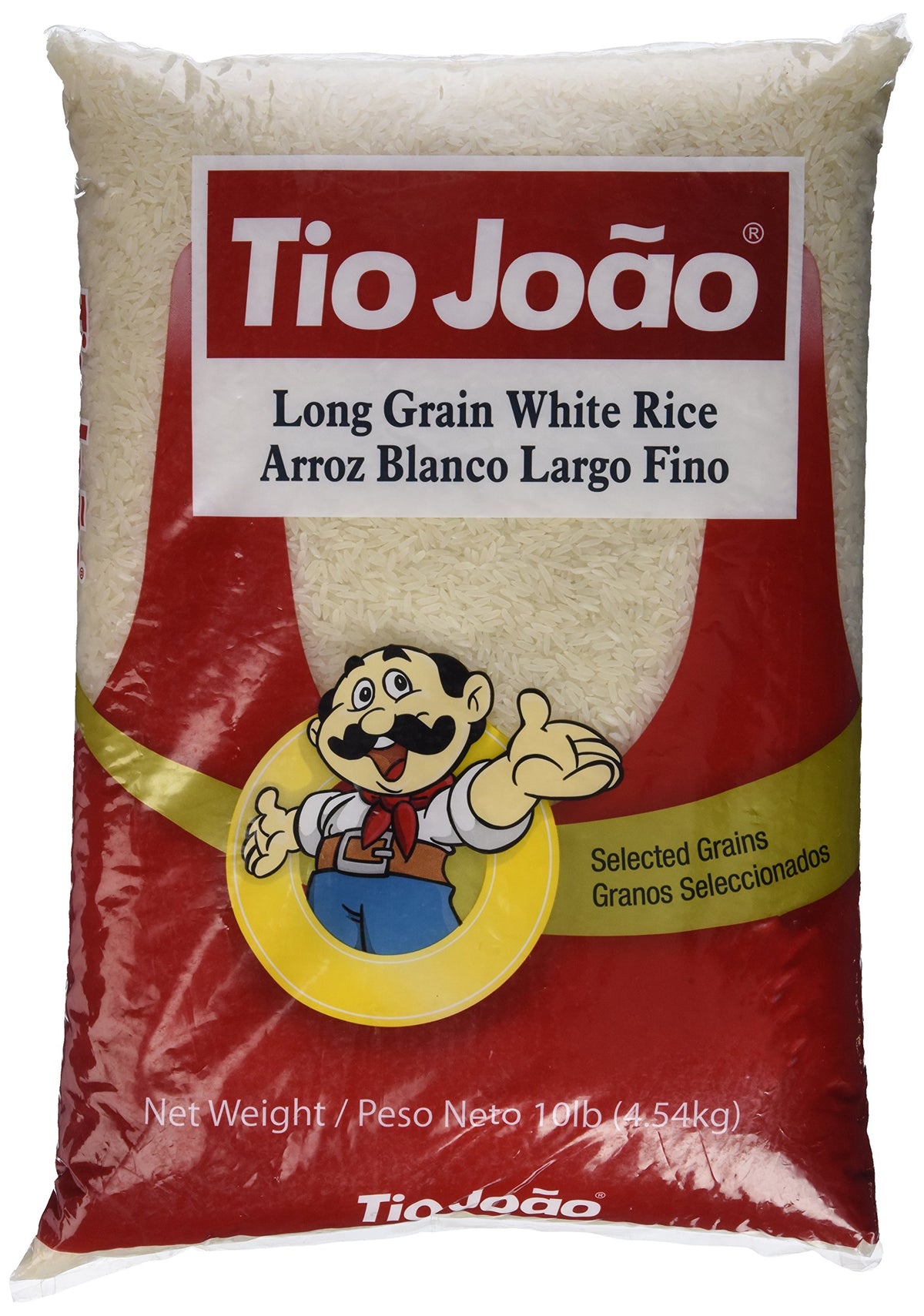 Tio Joao long grain white rice, 10 lb package, ideal for fluffy sides.