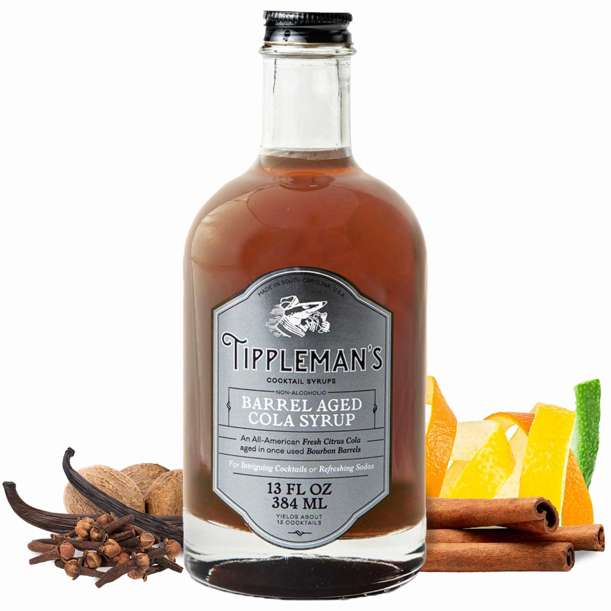 Tippleman's Barrel Aged Cola Syrup bottle showing all-natural ingredients