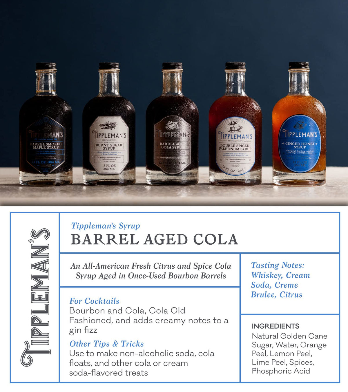 Tippleman's Barrel Aged Cola Syrup being poured for a rich cocktail