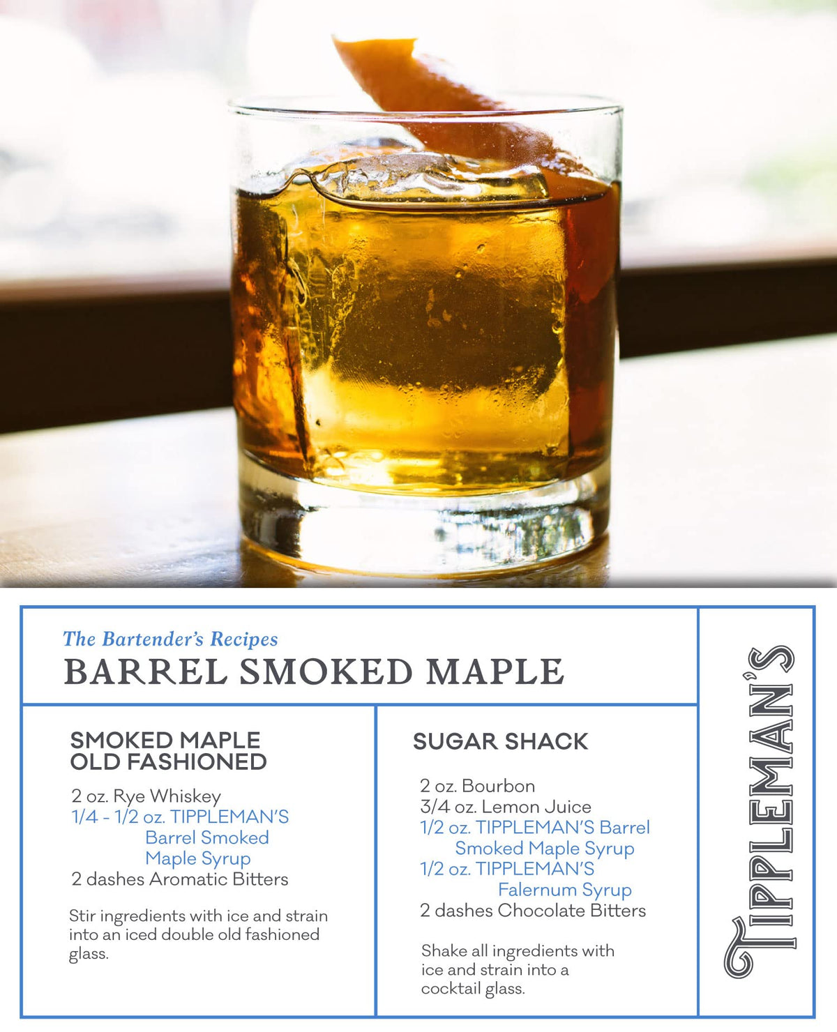 Close up of bourbon barrel smoke infusing Tippleman's maple syrup