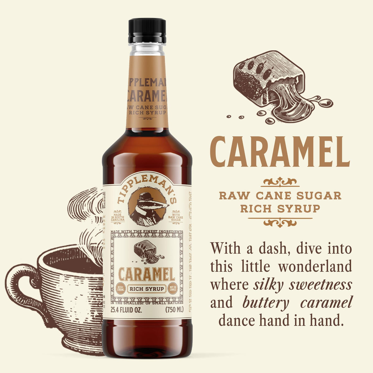 Tippleman's Caramel Coffee Syrup latte art ready with aroma