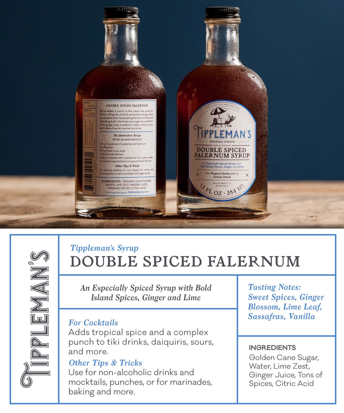 Pouring Tippleman's Falernum into a shaker for tiki drinks