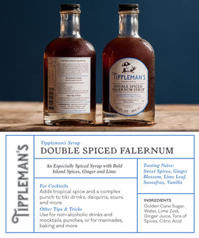 Pouring Tippleman's Falernum into a shaker for tiki drinks
