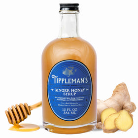 Tippleman's Ginger Honey Syrup bottle shows amber color ideal for bold cocktails.