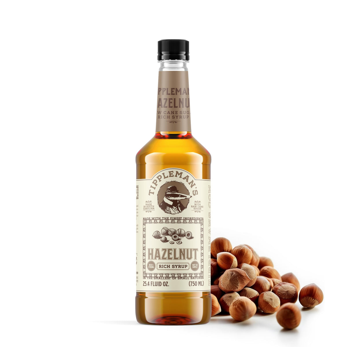 Tippleman's Hazelnut Coffee Syrup bottle showing rich flavor for beverages.