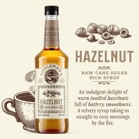 Close-up of Tippleman's Hazelnut Syrup label highlighting natural ingredients.