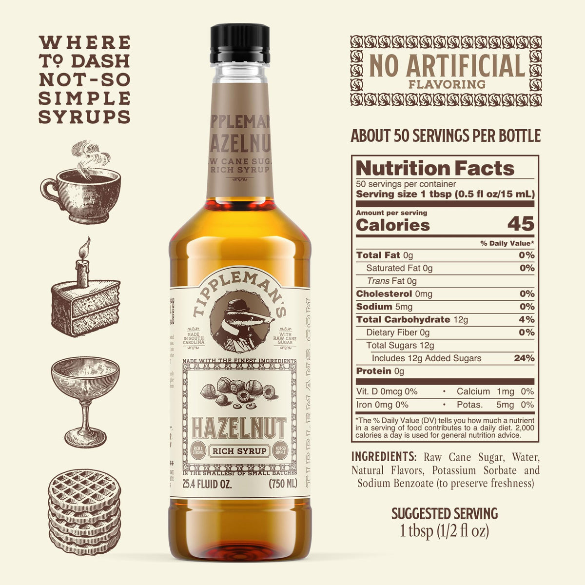 Tippleman's Hazelnut Syrup pump-friendly bottle for cafe or home use.