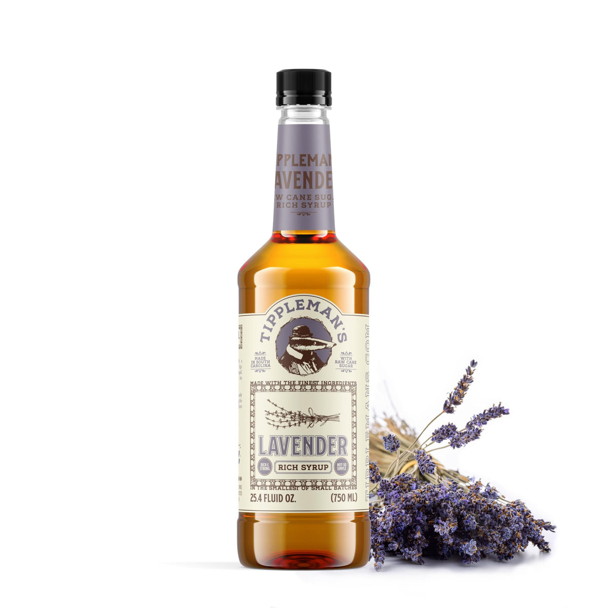 Tippleman's Lavender Syrup bottle on a counter ready to flavor drinks.