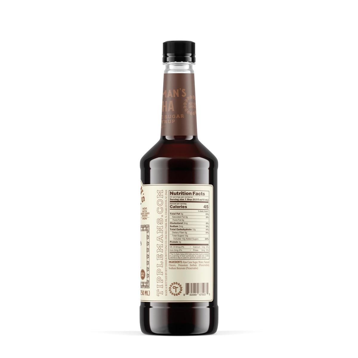 Tippleman's Mocha Syrup label closeup emphasizes natural ingredients