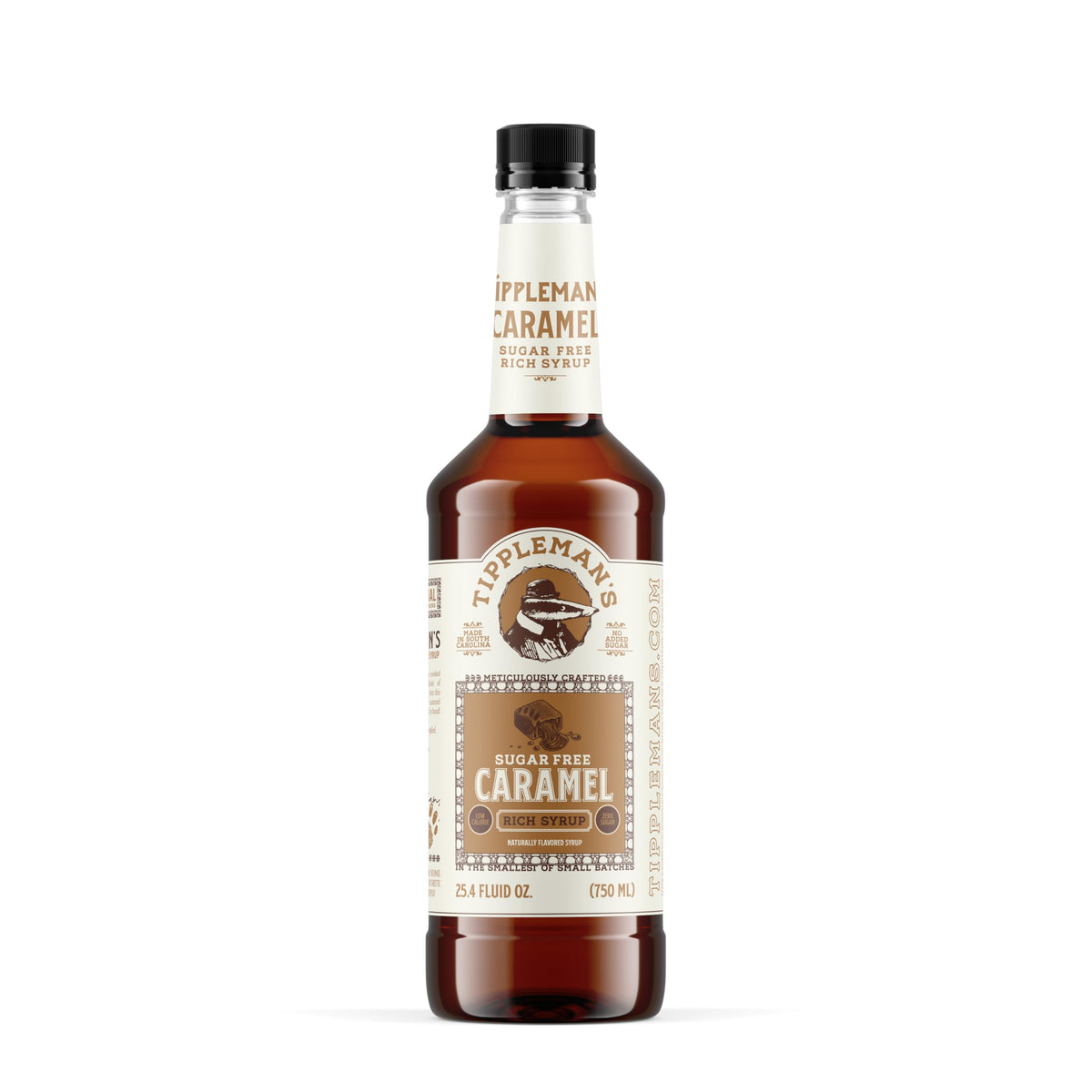 Tippleman's sugar free caramel syrup bottle with pump for easy home or cafe use.