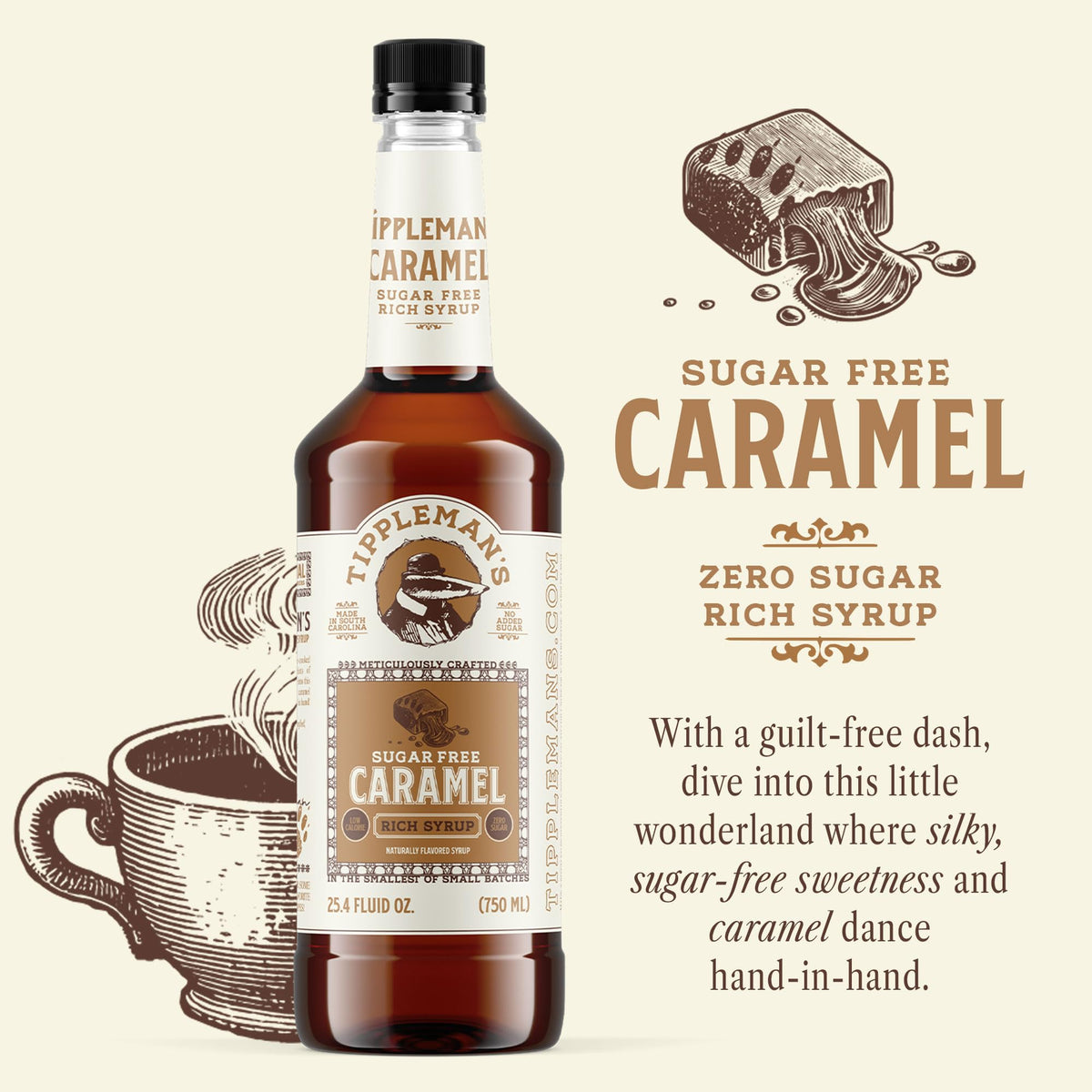 Espresso shot with caramel syrup swirl for a creamy, low-carb treat.