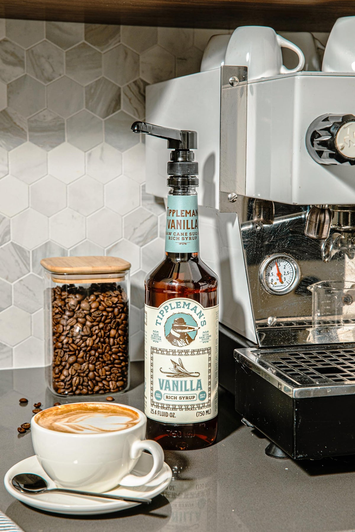 Iced coffee with Tippleman's vanilla syrup delivers smooth sweetness.