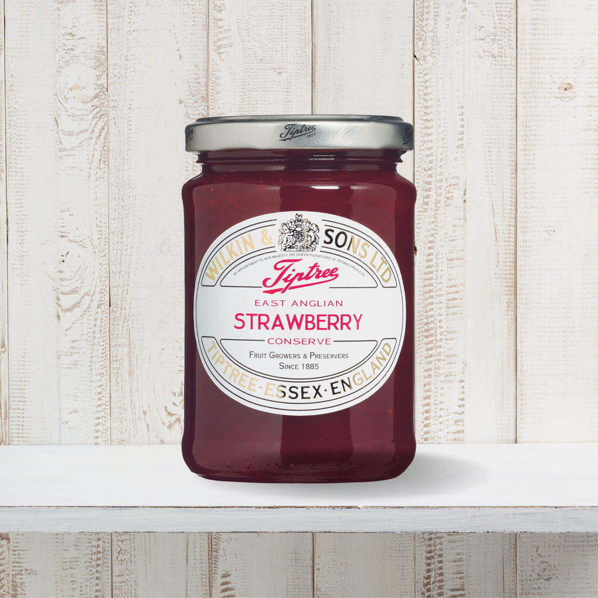 Fresh strawberries from the Tiptree farm contribute to the ruby conserve hue.