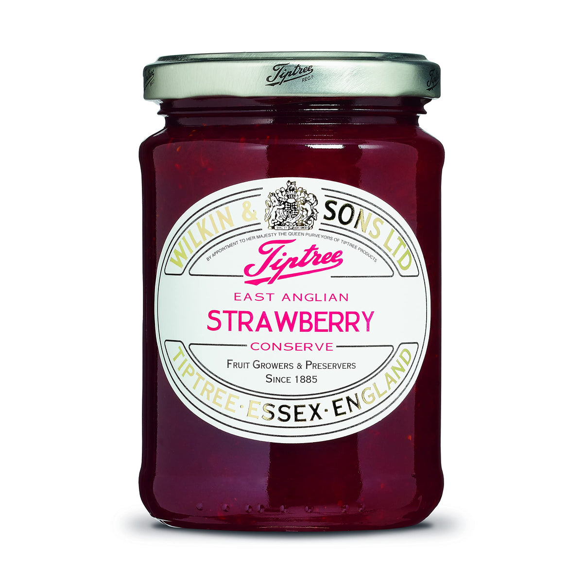 Tiptree East Anglian Strawberry Conserve jar front with rich color for breakfasts.