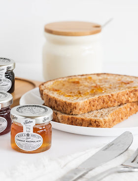 Tiptree Orange Marmalade Minis close-up showing fine peel for breakfast spread.