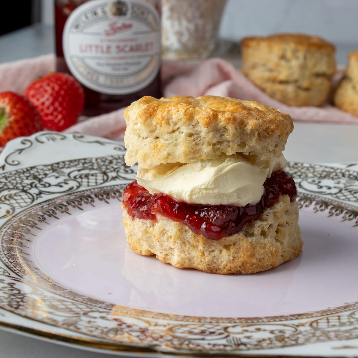 Spoonful of Tiptree Little Scarlet on toast, ready to enjoy.