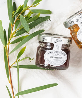 Tiptree Raspberry Preserve Minis on toast with cheese pairing idea