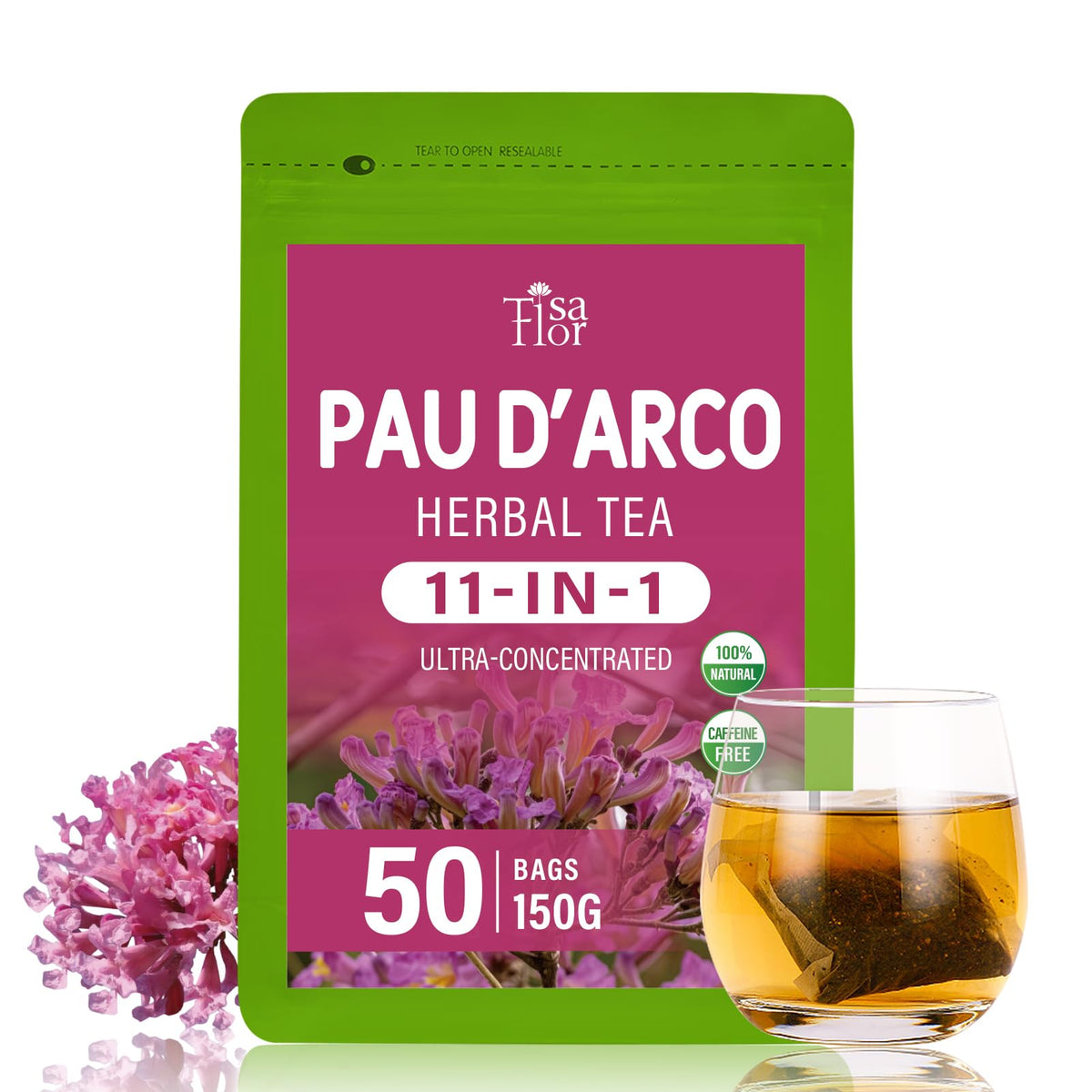 TisaFlor Pau d'Arco tea bag in a cup for a soothing immune-support brew