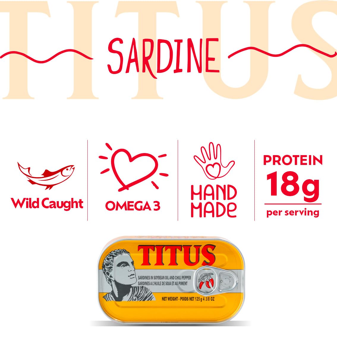 TITUS sardines in chili pepper with soybean oil – bold flavor for salads.