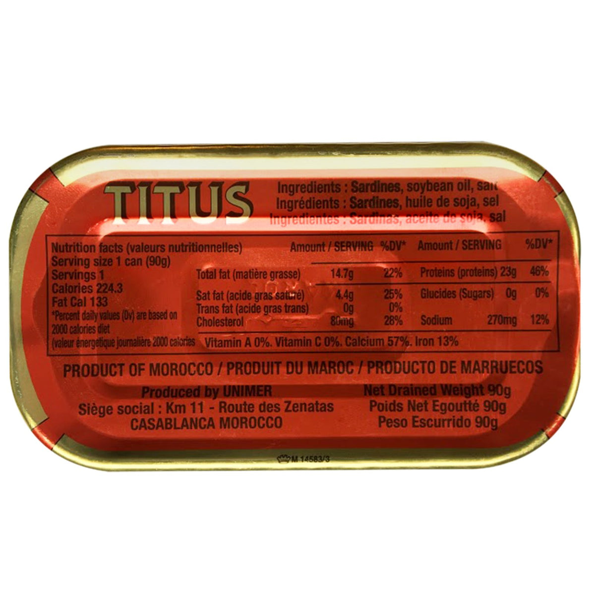 TITUS Univer Meaty Sardines nutrition label for informed snacking
