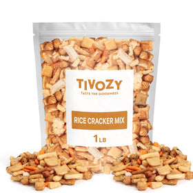 Tivozy Rice Cracker Mix pack front, a 1lb box ideal for parties and gatherings.