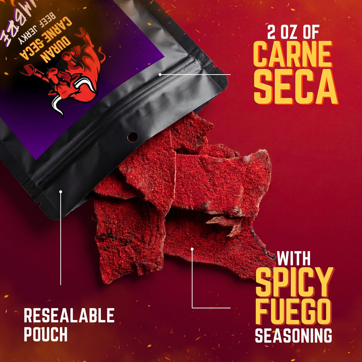 Tizon Lumbre jerky garlic onion chili seasoning closeup shows bold heat