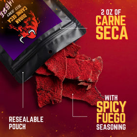 Tizon Lumbre jerky garlic onion chili seasoning closeup shows bold heat