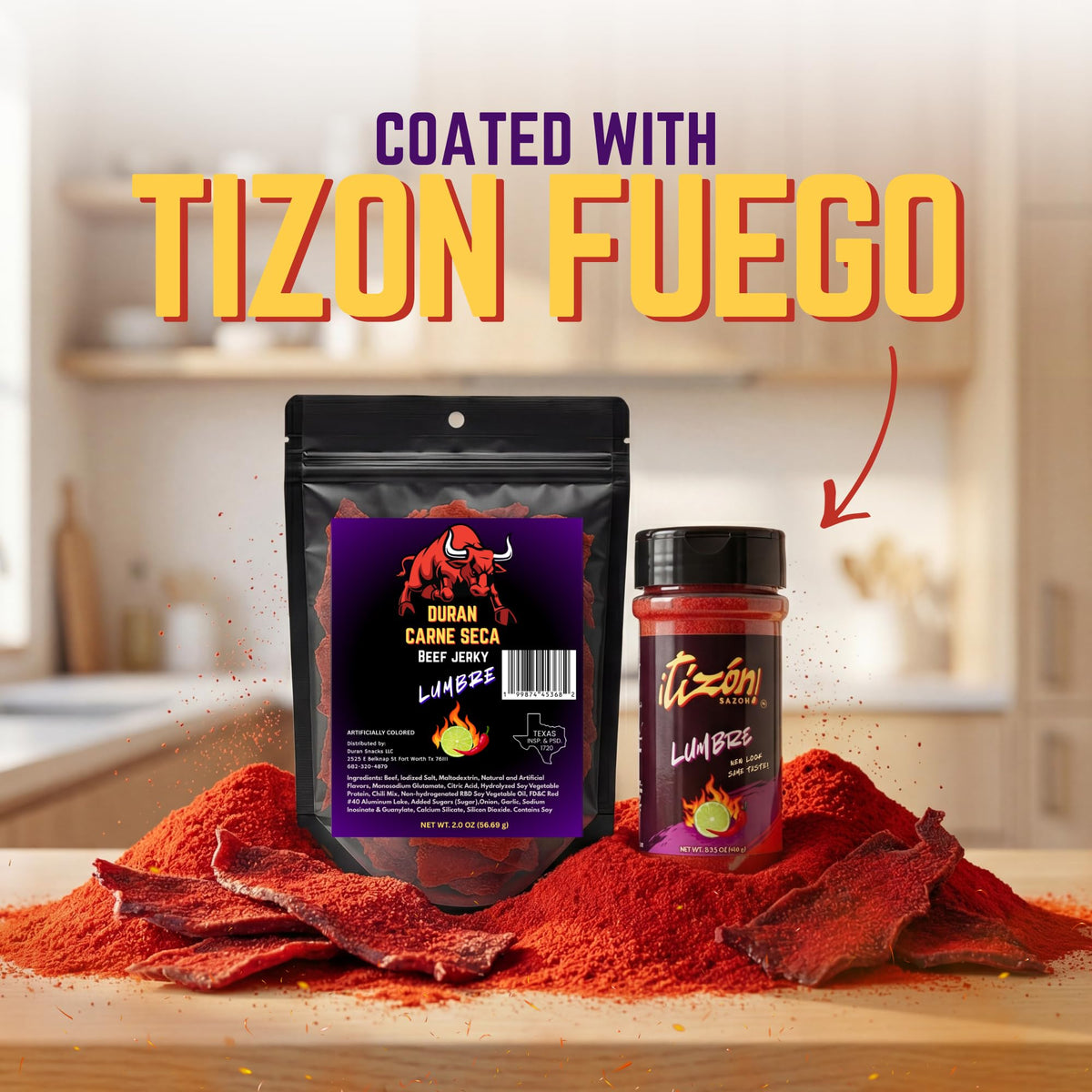 Tizon Lumbre jerky paired with cheese and nuts for savory snacks