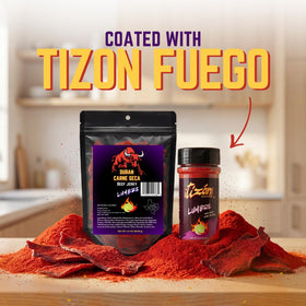 Tizon Lumbre jerky paired with cheese and nuts for savory snacks