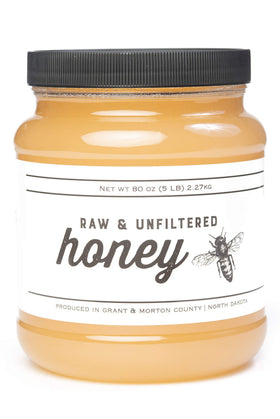 TJO Bees raw honey in a 5 lb jar for everyday cooking.