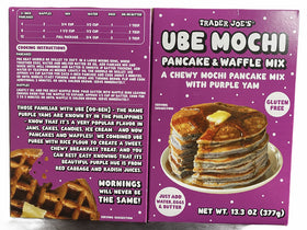 TJ's Ube Mochi Pancake batter being poured for vibrant morning bowls