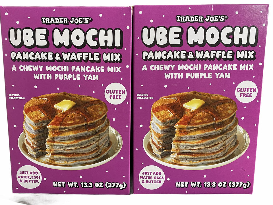 TJ's Ube Mochi Pancake & Waffle Mix pack ready for quick, fluffy breakfast