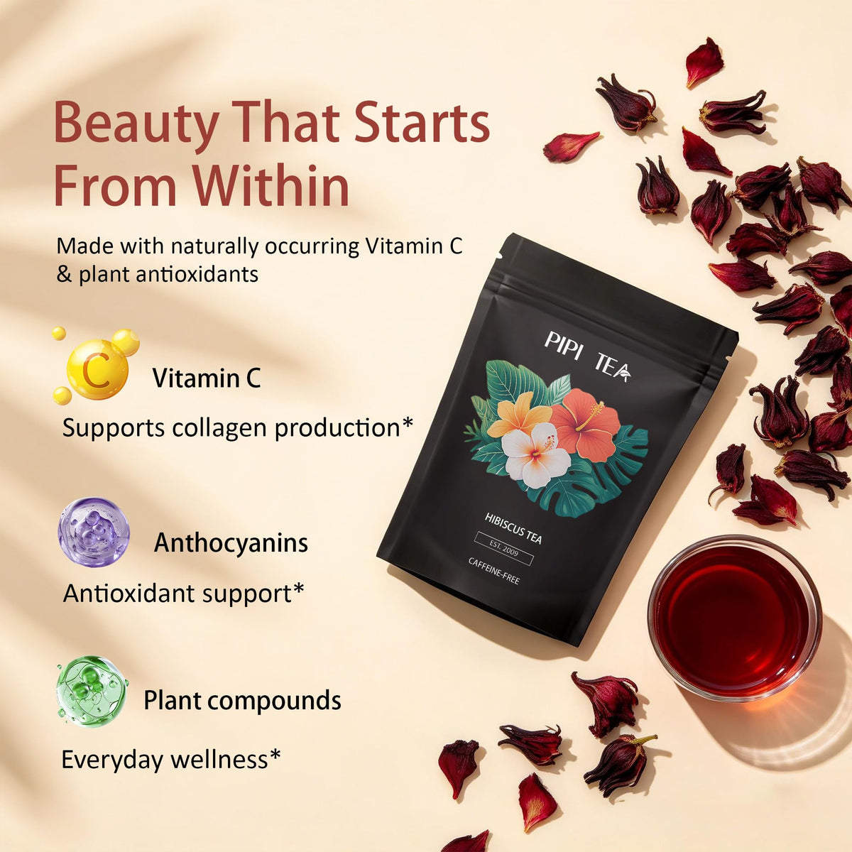 TMKTMK Pipi Hibiscus Tea hot-serve cup showcases a refreshing caffeine-free ritual.