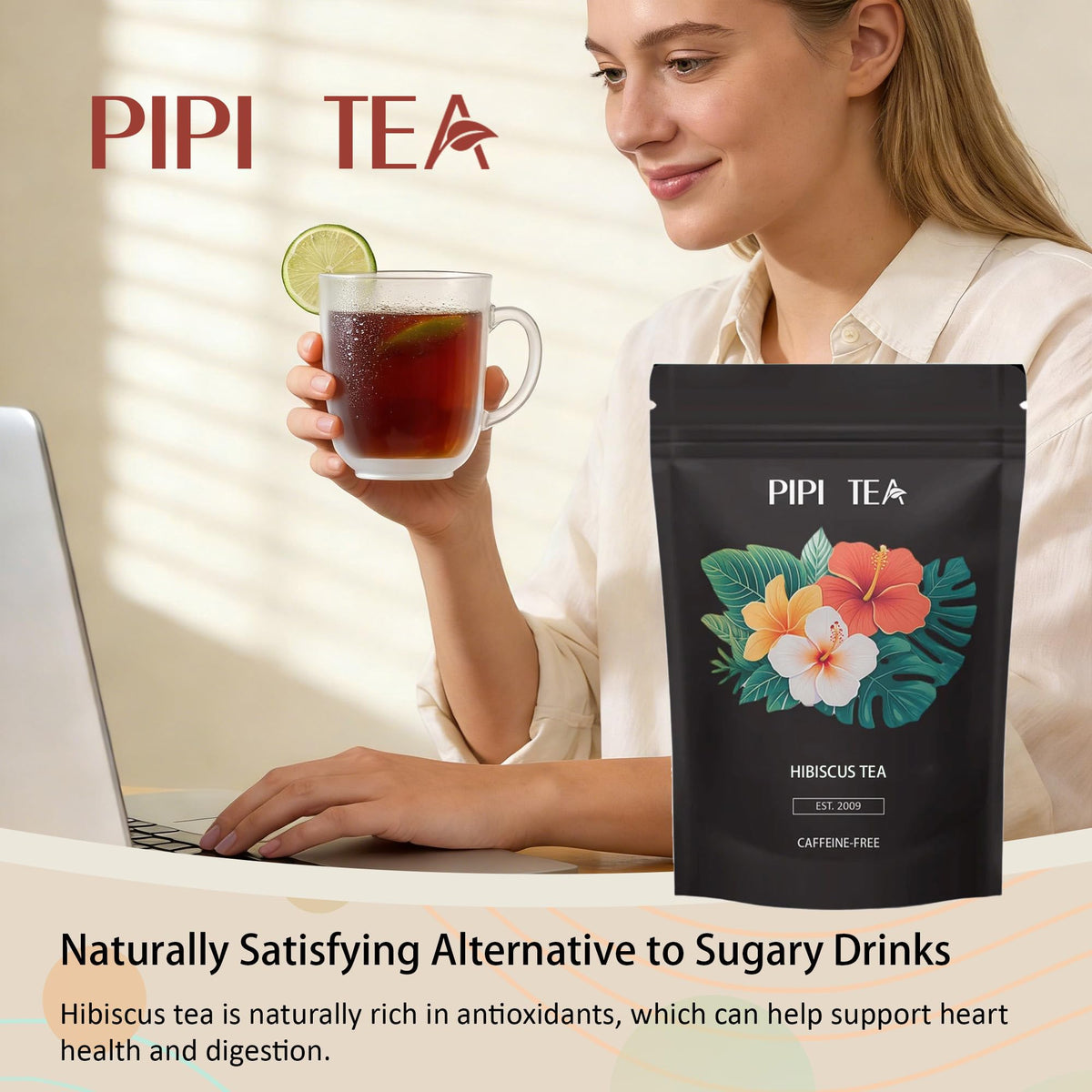 TMKTMK Pipi Hibiscus Tea with honey or lemon enhances natural fruit-forward flavor.