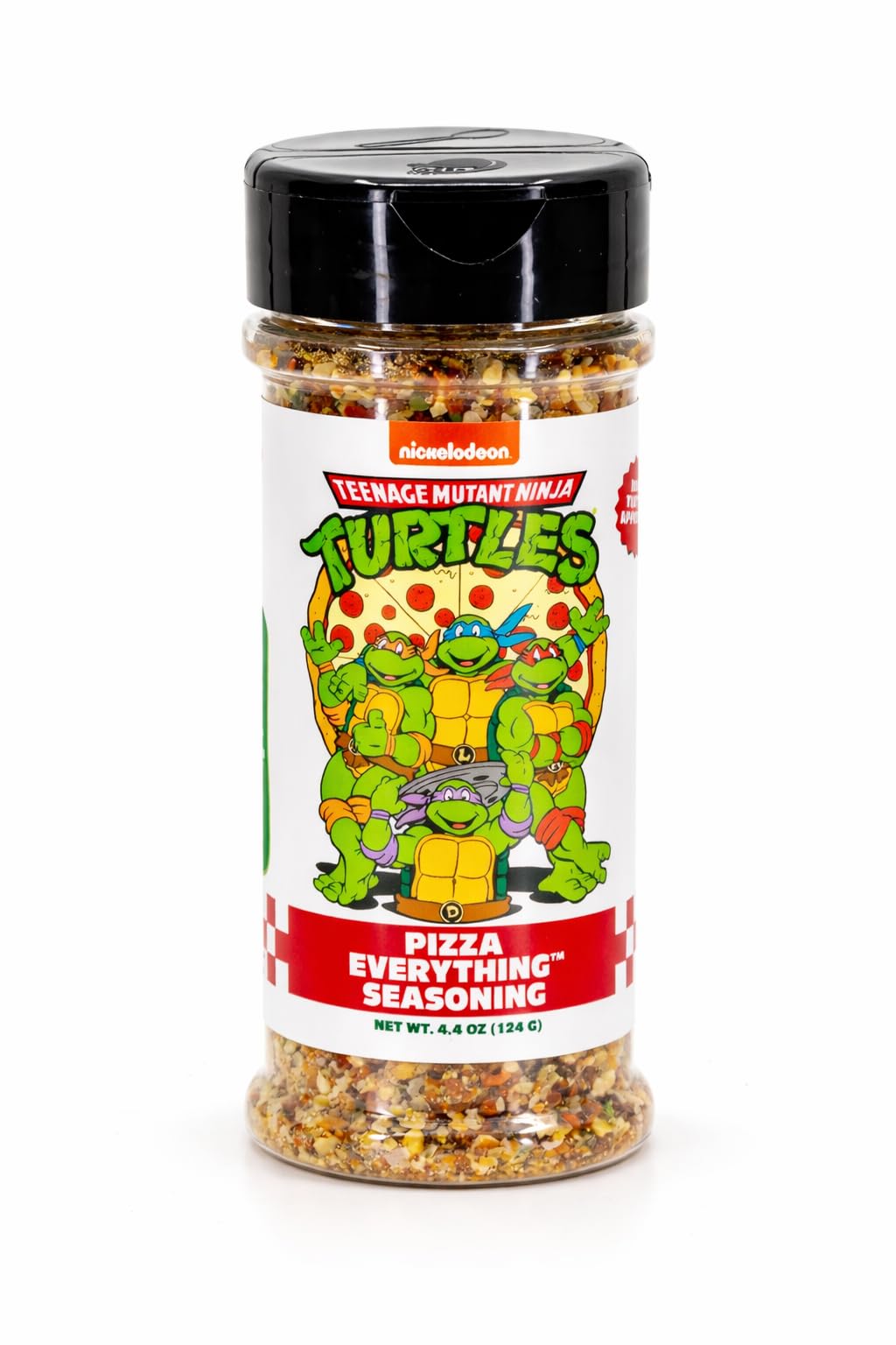 TMNT Pizza Spice bottle front with bold branding and pizza-ready flavor inspiration