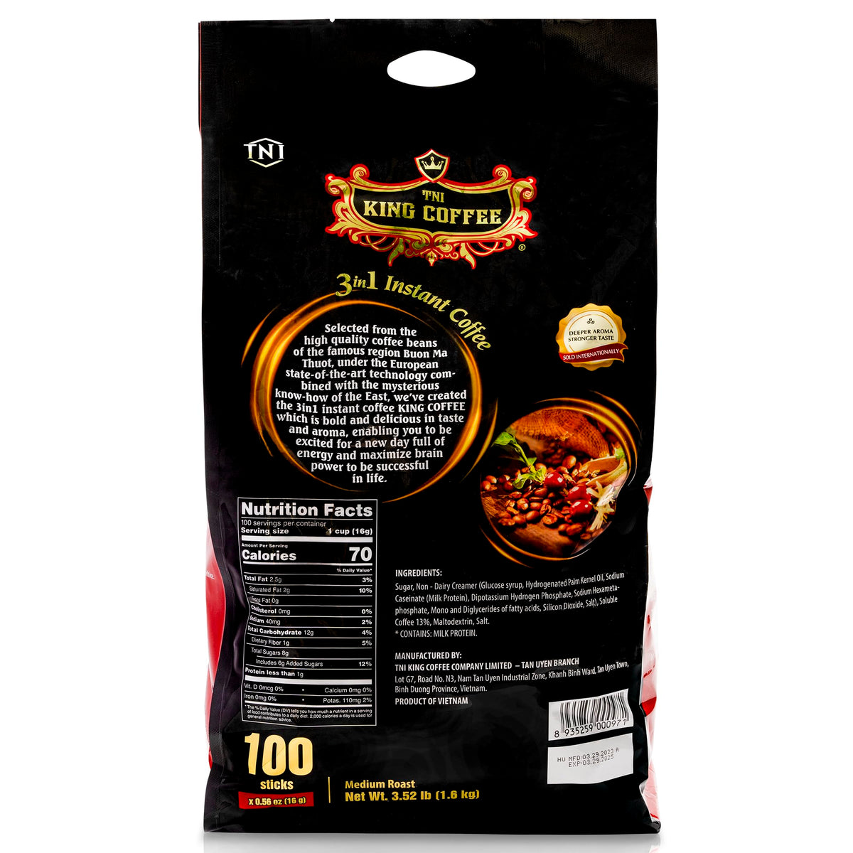 TNI King Coffee 3in1 packaging travel-friendly for bags and backpacks