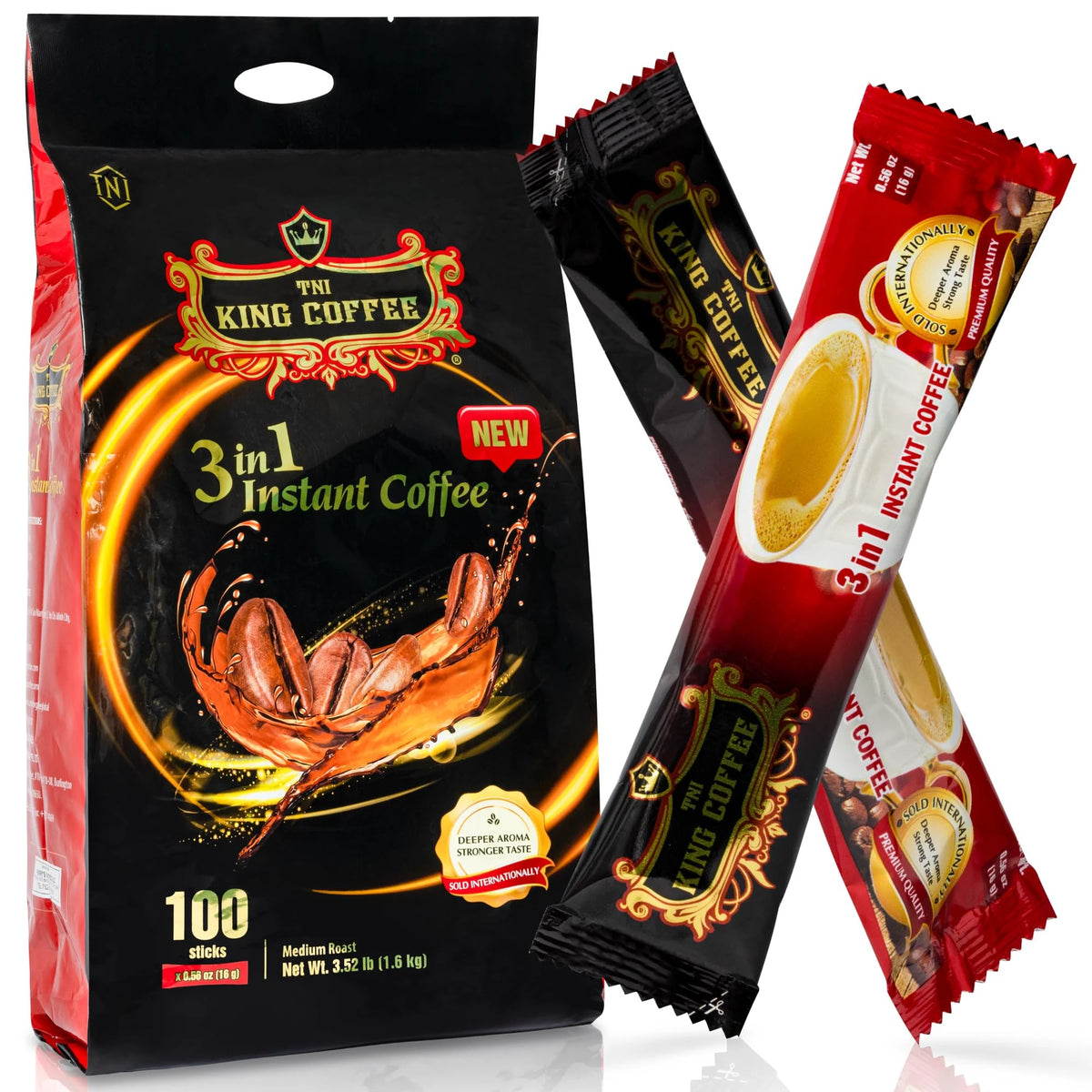 TNI King Coffee 3in1 packet closeup for quick, convenient single-serve use