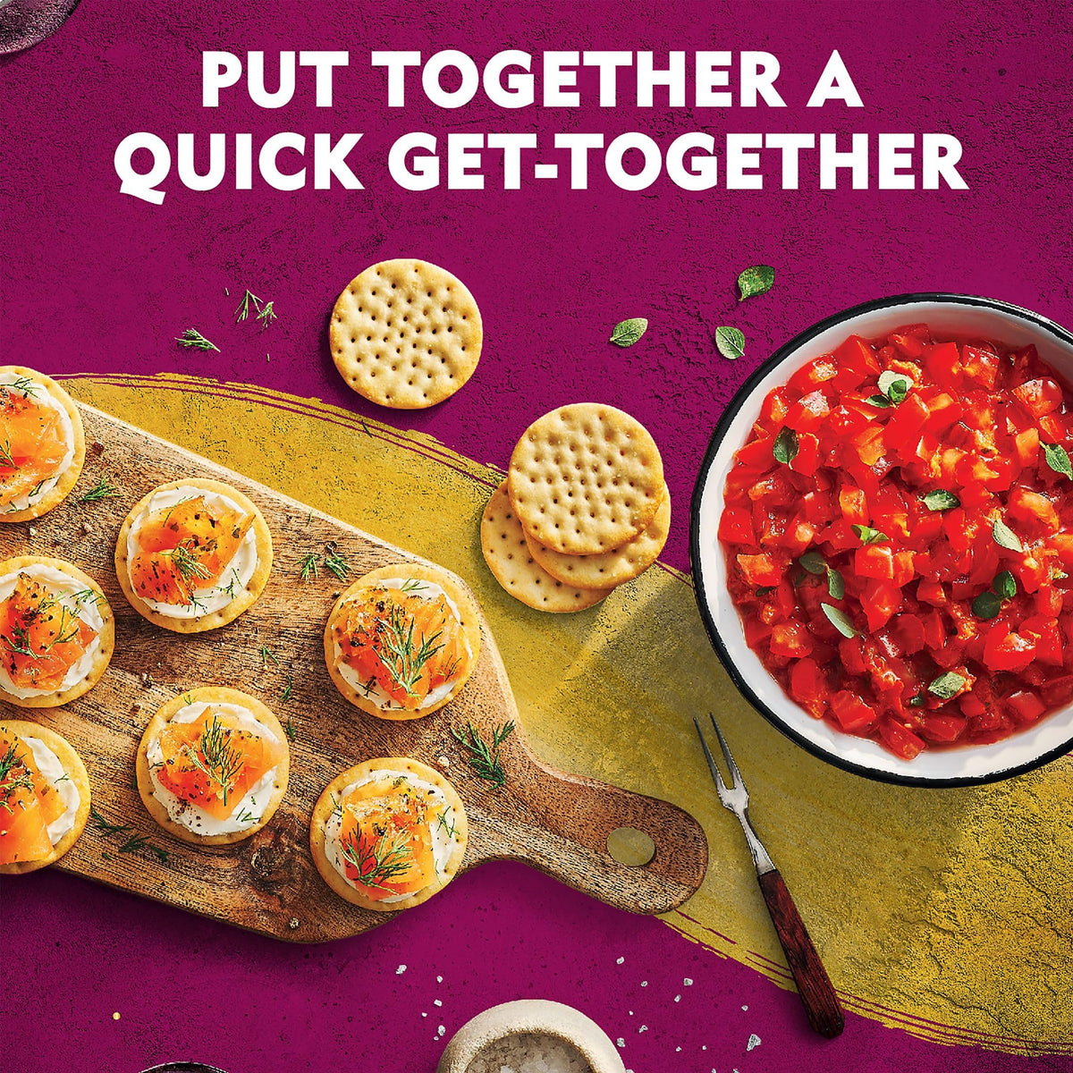Toasteds crackers paired with meats on a charcuterie plate for entertaining