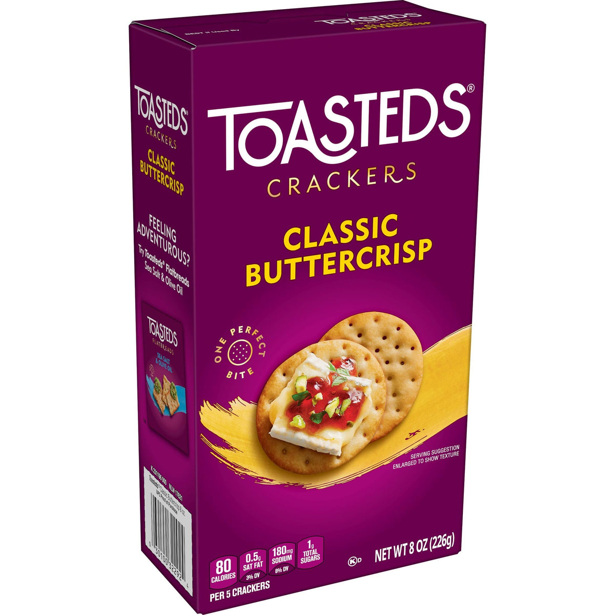 Toasteds Buttercrisp crackers beside wine and cheese for an easy night bite