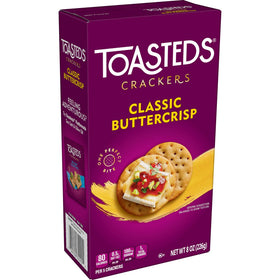 Toasteds Buttercrisp crackers beside wine and cheese for an easy night bite